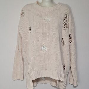 Stylish Distressed Sweater in Cream Poorcore